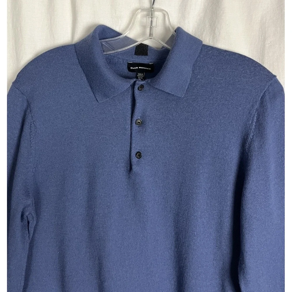 Club Room Men's‎ Size M Knit Sweater Collared Polo 100% Wool Blue